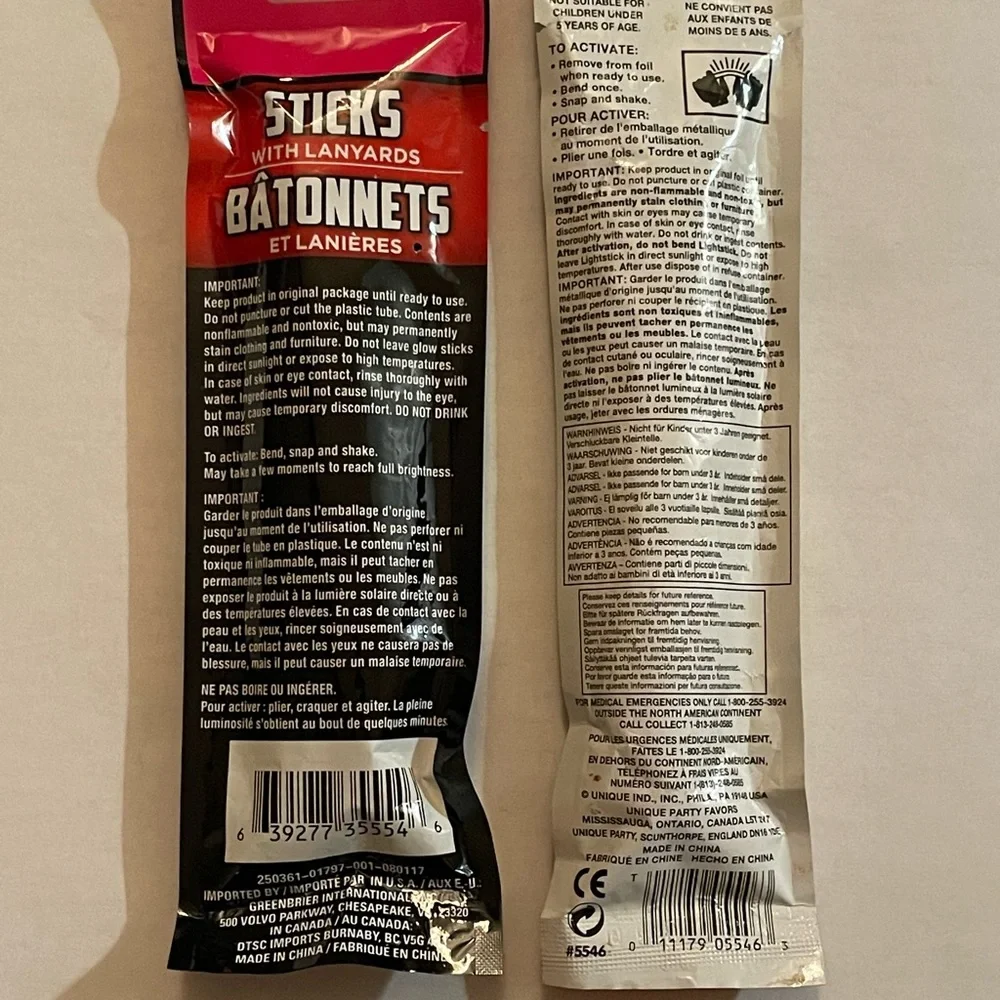 Unopened glow sticks